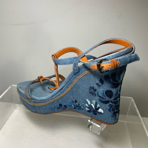 DIOR shoes /DIOR blue denim wedge platform sandals sz 40 us 9.5 made in italy - Picture 5 of 14